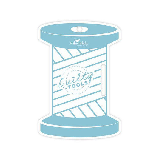 Blue spool of thread with 'Riley Blake Designs' and 'Quilty Tools' branding on a white background