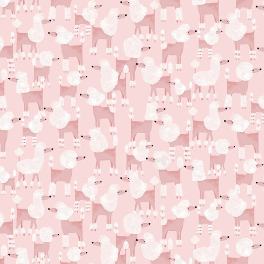 Pattern of white cartoon-like animals on a pink background