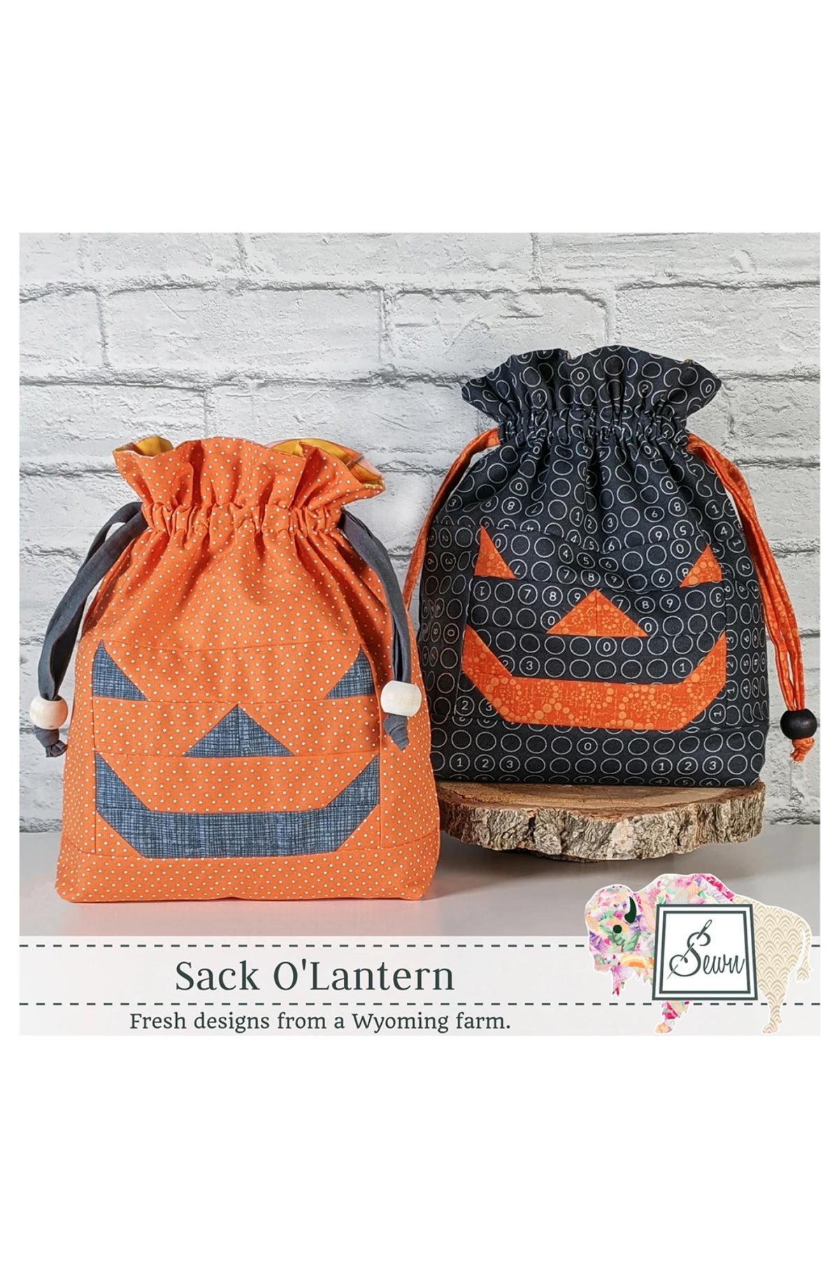 Sack O Lantern Pattern Cover featuring a orange and black version of the bags