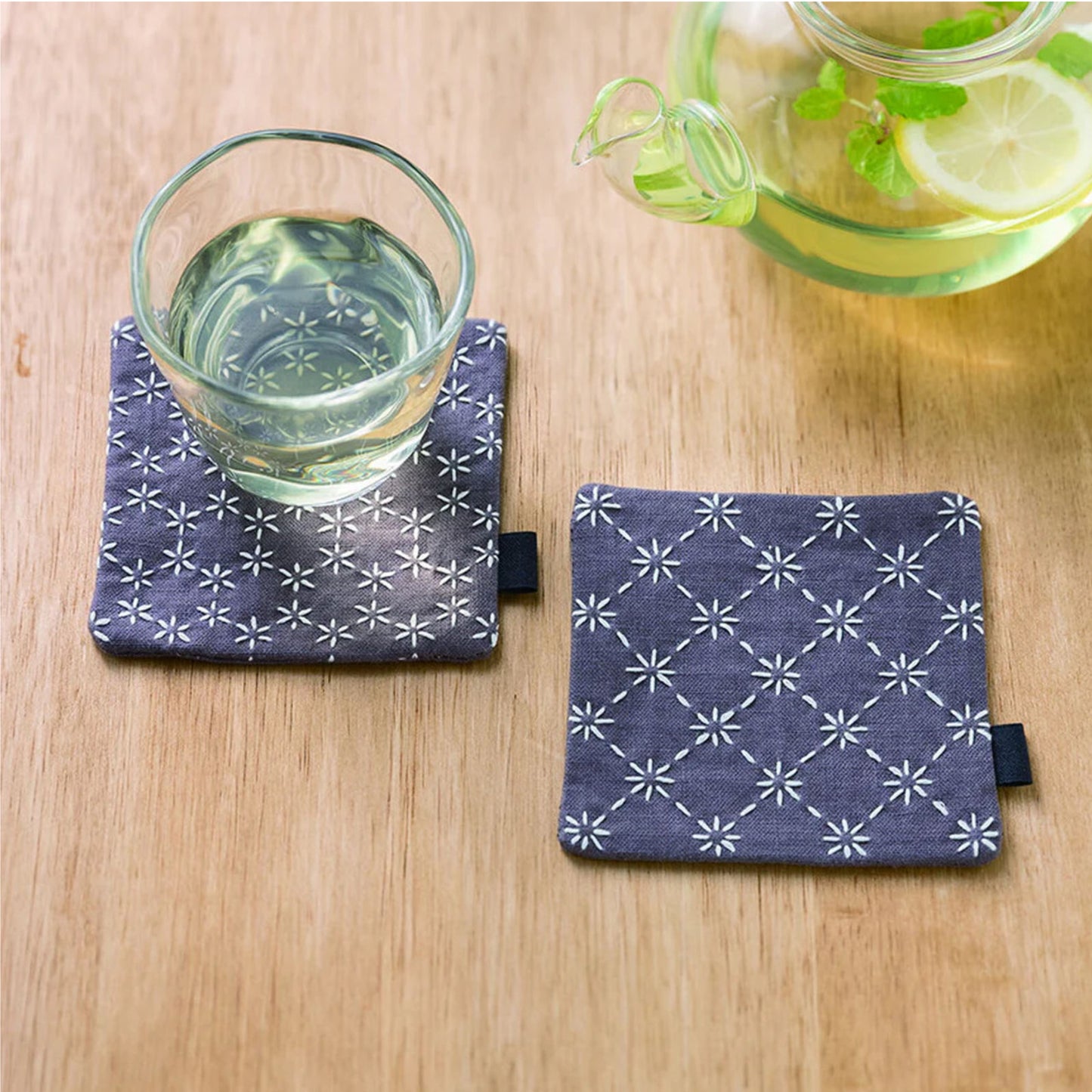 Sample of finished gray sashiko coasters