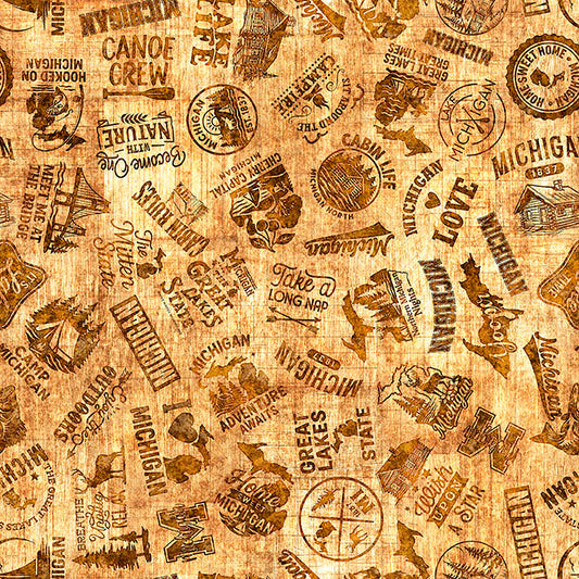 Michigan Slogans, Tan, from QT Fabrics