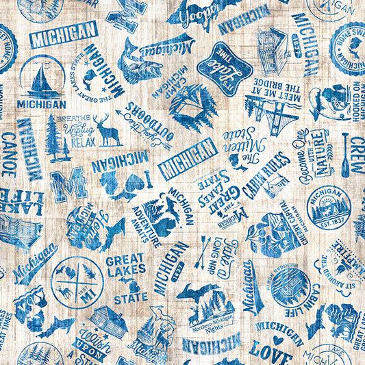 Michigan Slogans, Cream, from QT Fabrics