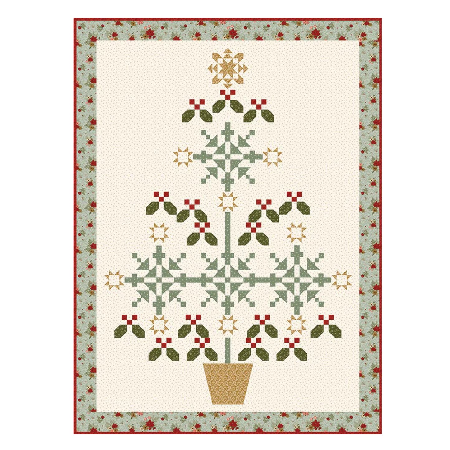 Quilt pattern with Christmas Tree design and border on a white background