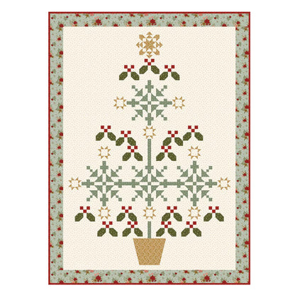 Quilt pattern with Christmas Tree design and border on a white background