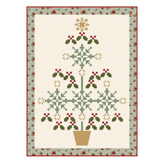 Quilt pattern with Christmas Tree design and border on a white background