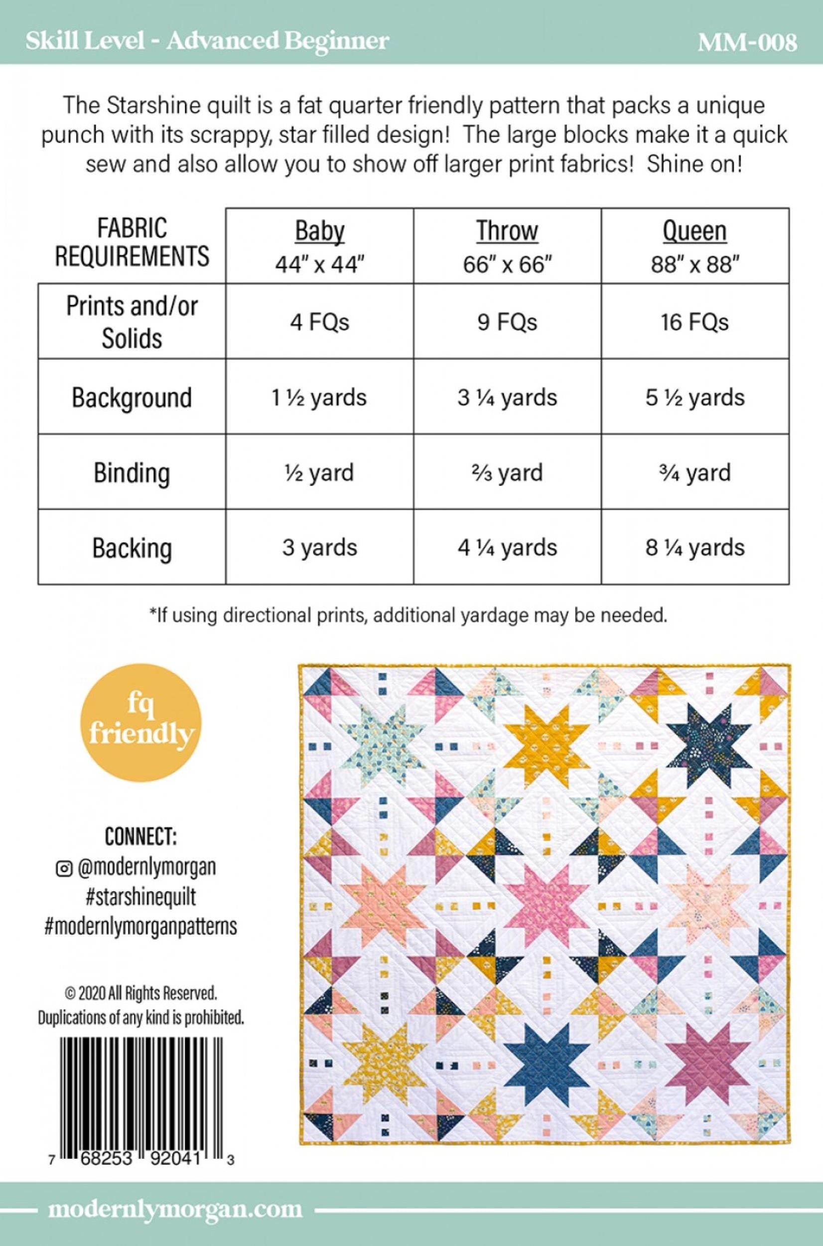 Starshine Quilt Pattern back cover