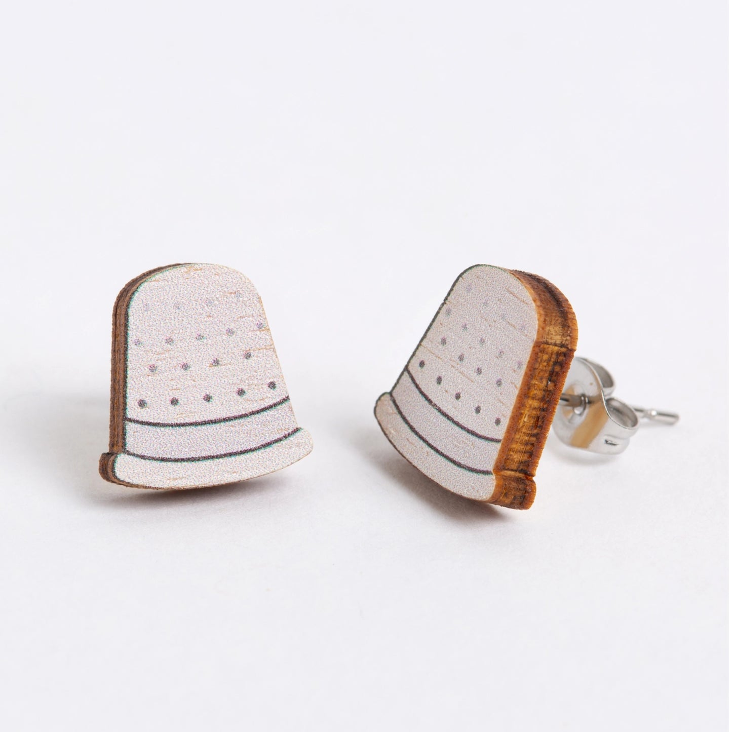 Pair of thimble wooden earrings 