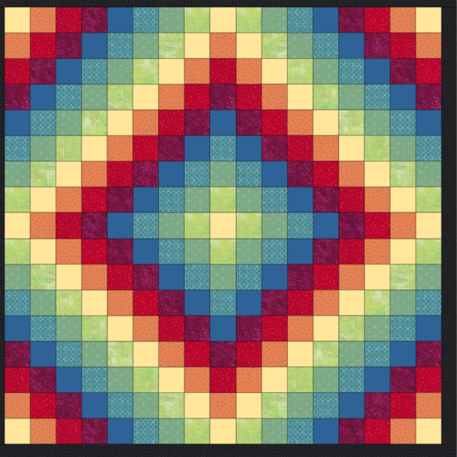 Multicolored quilt with a patchwork pattern on a black background
