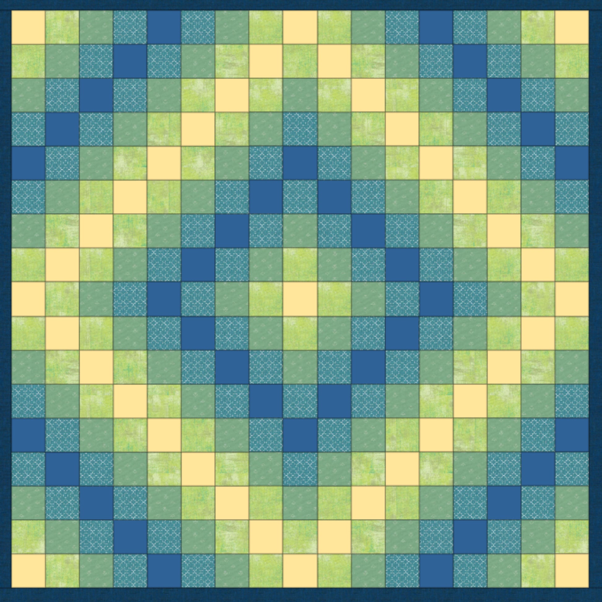 Pattern of green and blue squares arranged in a grid.