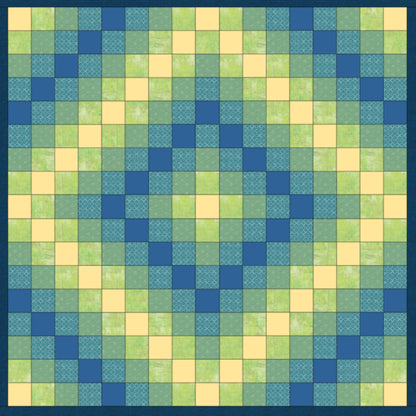 Pattern of green and blue squares arranged in a grid.