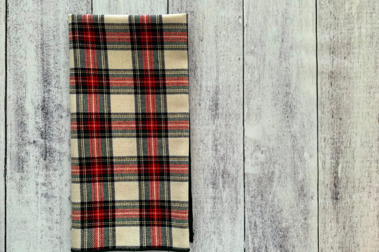 White Tartan Cloth Napkin by Dot and Army