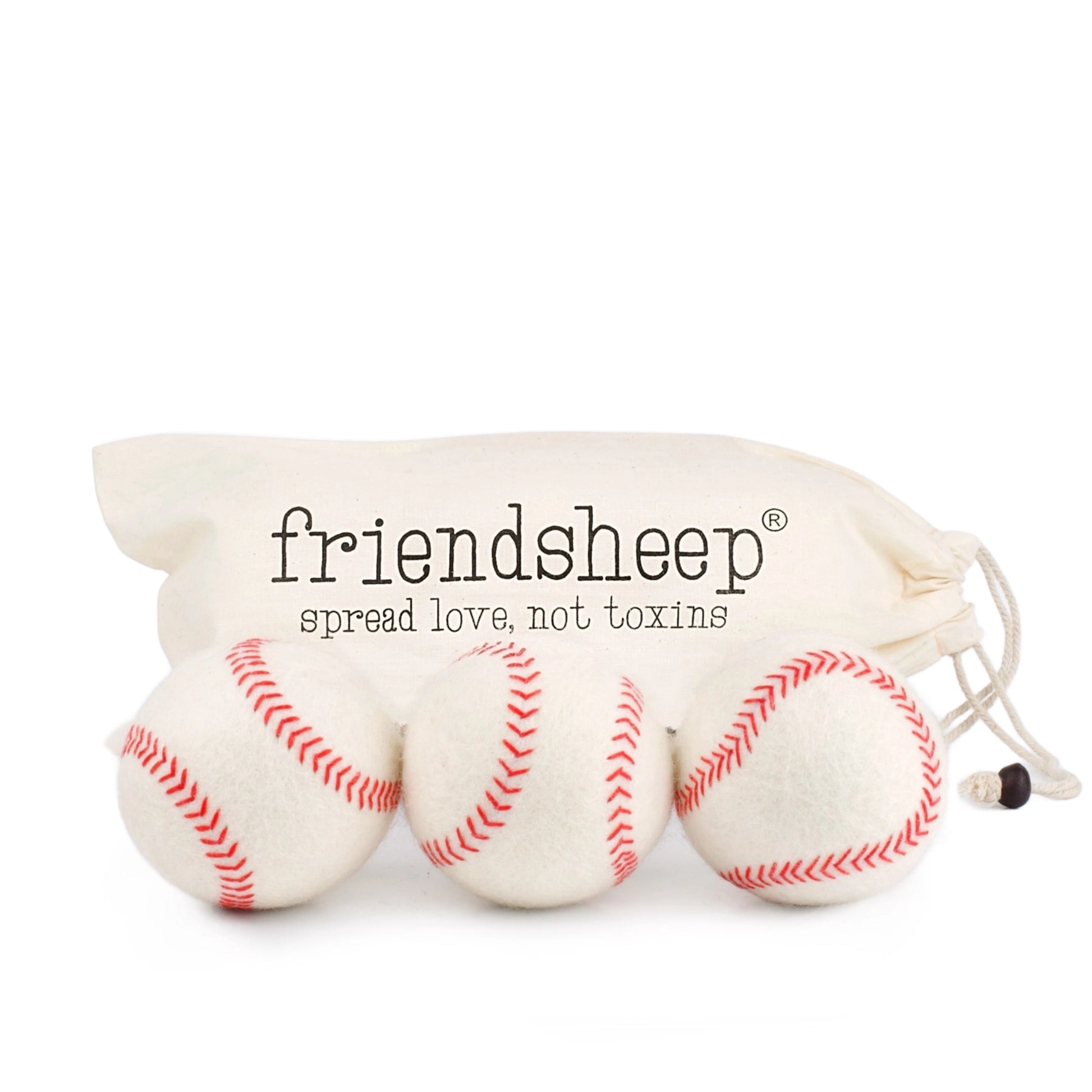 Baseball eco dryer balls, set of 3, from Friendsheep