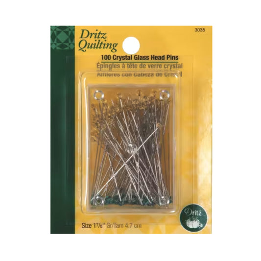 Dritz Quilting crystal glass head pins packaging on a white background