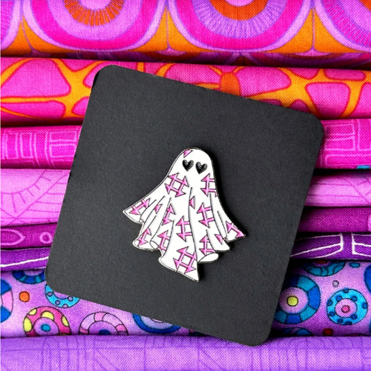 Quilt Ghost Enamel Pin in pink