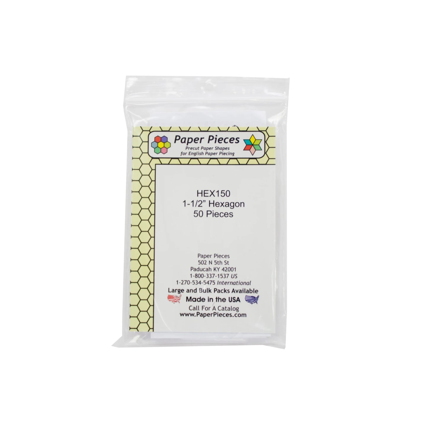 Packaging of Paper Pieces with hexagon paper shapes on a white background
