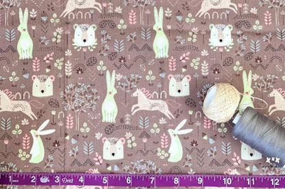 Close-up of In the Woods by Camelot Fabrics to show scale of print