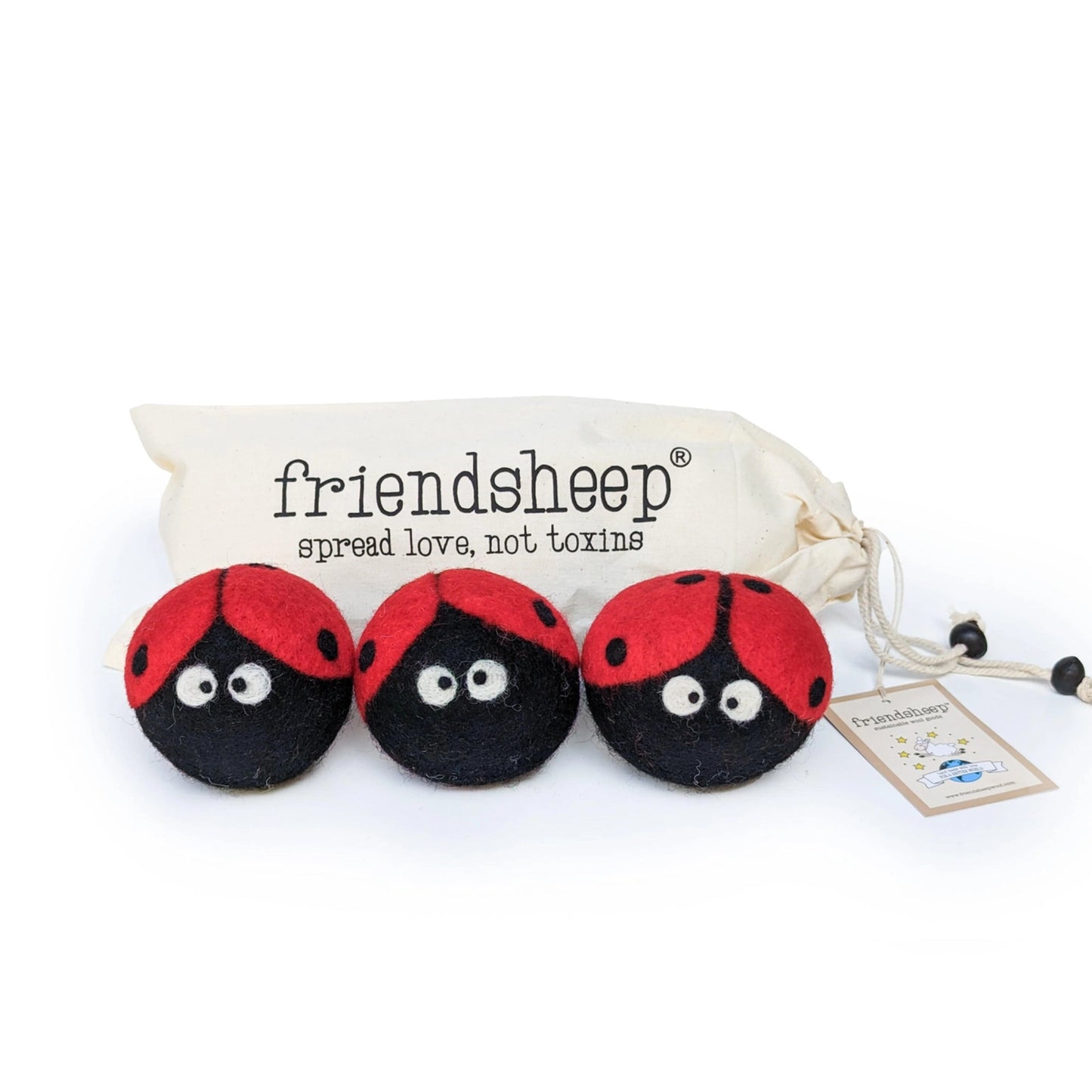 Ladybug dryer balls, set of 3, from Friendsheep