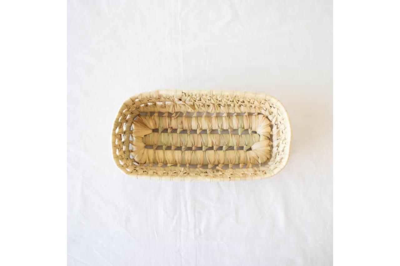 Birdseye view of rectangular open weave basket 