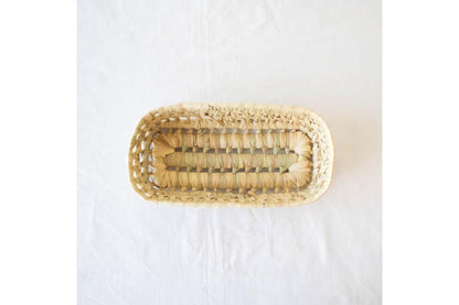 Birdseye view of rectangular open weave basket 