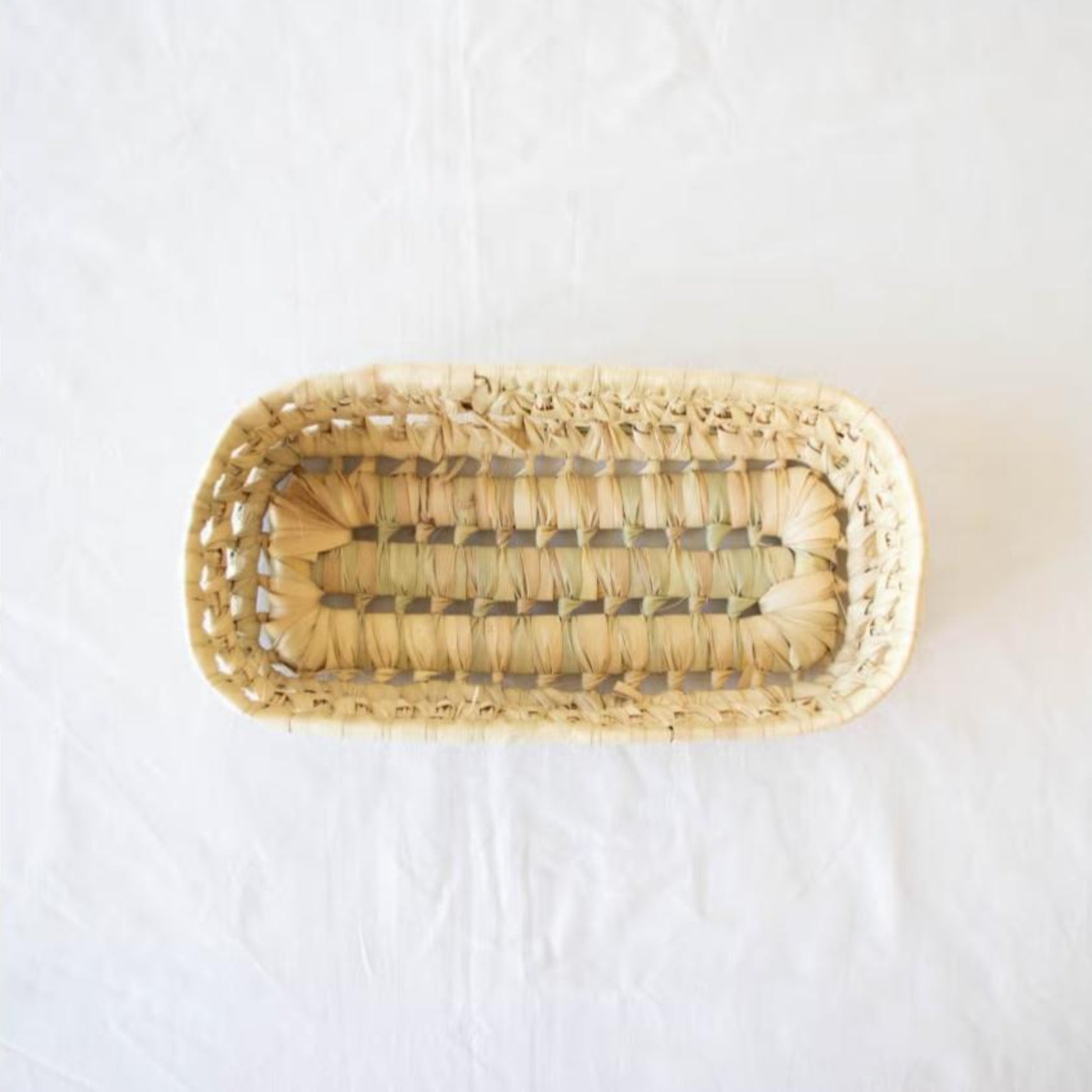 Birdseye view of rectangular open weave basket 