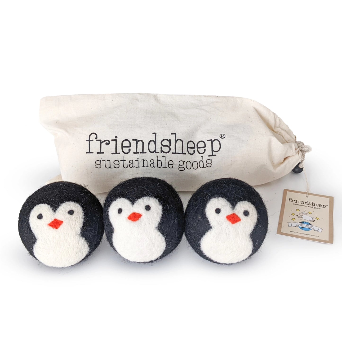 Penguin dryer balls, set of 3, from Friendsheep