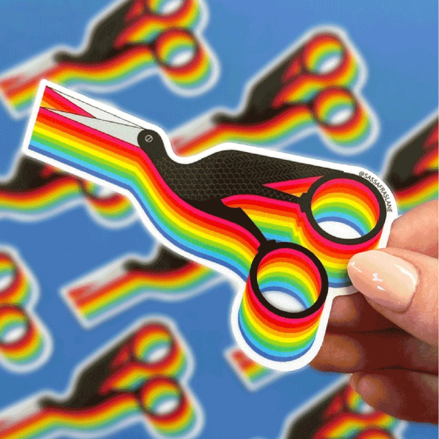 Rainbow Stork Scissors Vinyl Sticker