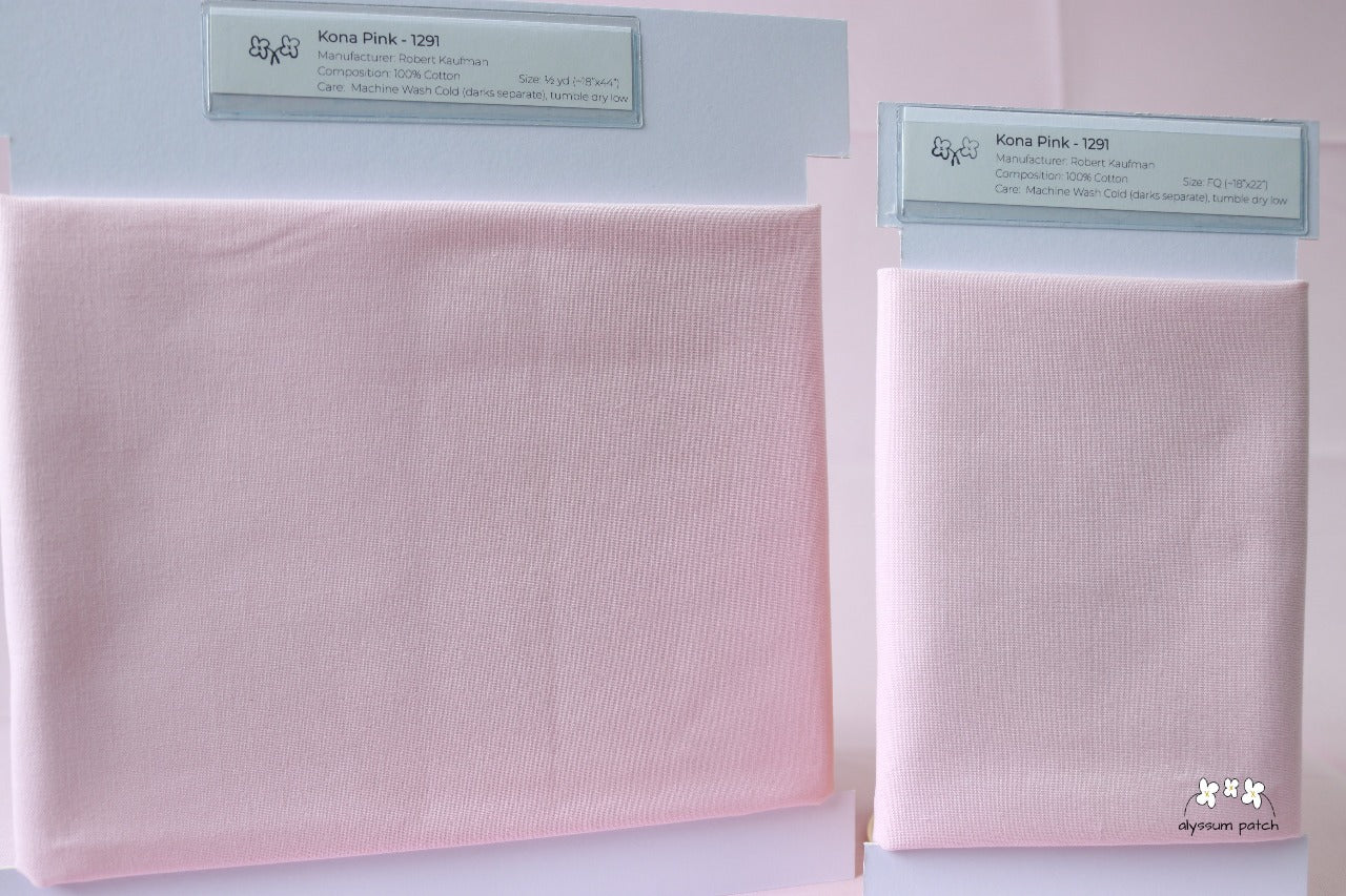 Kona Solids Pink precut fat quarter and half yard fabric wrapped on fabric winders