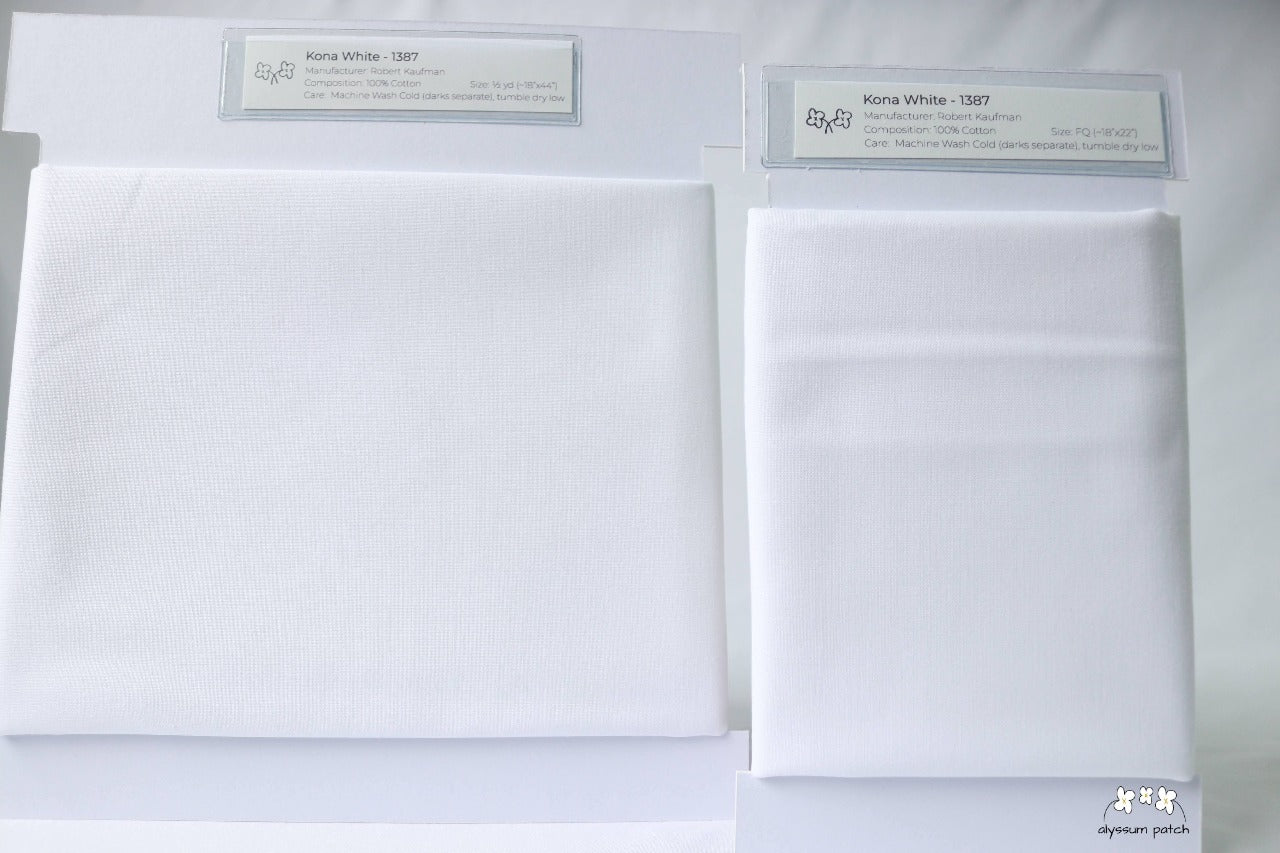 Kona Solids White precut fat quarter and half yard fabric wrapped on fabric winders